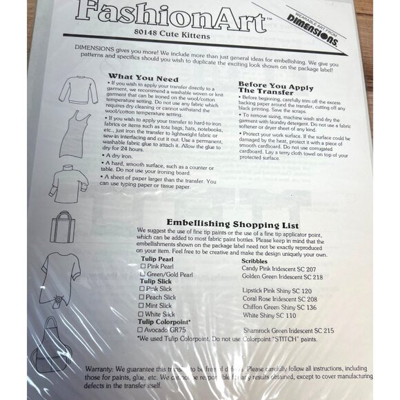 Full Color Iron-On Transfer Design By FashionArt Cute Kittens Floral Pattern For - Picture 4 of 4